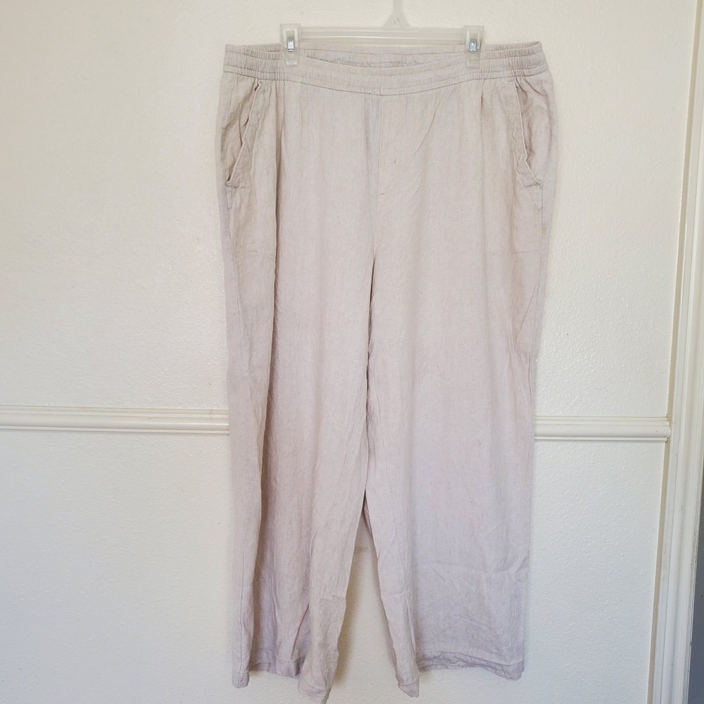 Old Navy Women's XL High-Rise Linen-Blend Wide-Leg Pants Beige Elastic Waist
